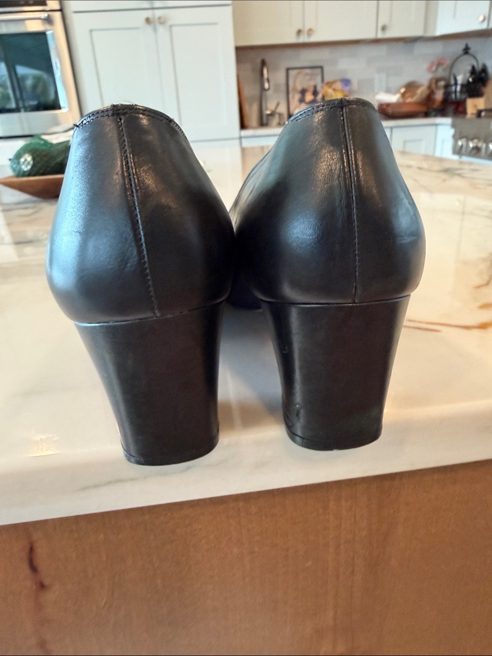 Salvatore Ferragamo Black Leather Square-Toe Pumps with Gold Buckle Accent - Picture 5 of 7